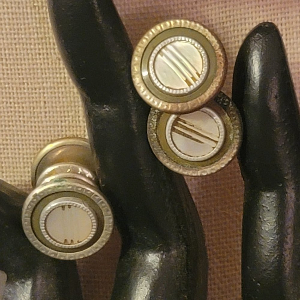 Vintage 1920s Mother of Pearl and Celluloid Button Cuff Links from Snap Link Sna